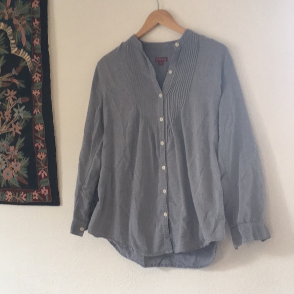 Loose Pleated Denim-esque Blouse - Picture 2 of 7